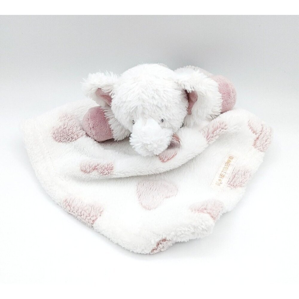 Blankets and Beyond White Pink Elephant Baby Lovey Security Blanket Plush Hearts